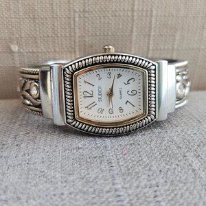 Studio Time Ladies Wristwatch Silver Tone Analog Quartz Cuff Band Wrist Watch